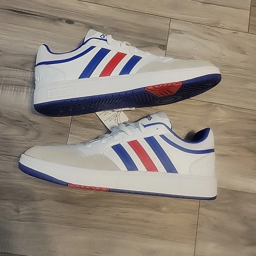 Adidas VL Court 3.0 Shoes Mens 12 White Blue Red Stripe Skatebording Sneaker NEW